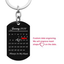 Custom Engraved Personalized Calendar Date Memorial Text Stainless Steel Dog Tag Keychain