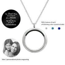 1x Stainless Steel Personalize Photo Message Engrave Round Floating Crystal Chain Necklace Pendant to My Best Mom Mother 30mm Blue
