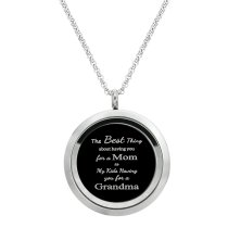 1x Stainless Steel Personalize Photo Message Engrave Round Floating Crystal Chain Necklace Pendant to My Best Mom Mother 30mm Pink Purple