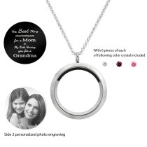 1x Stainless Steel Personalize Photo Message Engrave Round Floating Crystal Chain Necklace Pendant to My Best Mom Mother 30mm Pink Purple