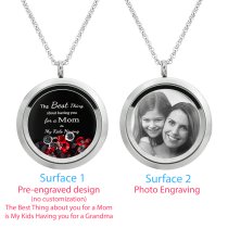 1x Stainless Steel Personalize Photo Message Engrave Round Floating Crystal Chain Necklace Pendant to My Best Mom Mother 30mm Red