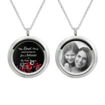 1x Stainless Steel Personalize Photo Message Engrave Round Floating Crystal Chain Necklace Pendant to My Best Mom Mother 30mm Red