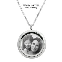 1x Stainless Steel Personalize Photo Message Engrave Round Floating Crystal Chain Necklace Pendant to My Best Mom Mother 30mm Red