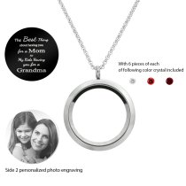 1x Stainless Steel Personalize Photo Message Engrave Round Floating Crystal Chain Necklace Pendant to My Best Mom Mother 30mm Red