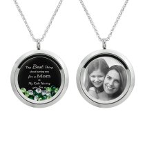 1x Stainless Steel Personalize Photo Message Engrave Round Floating Crystal Chain Necklace Pendant to My Best Mom Mother 30mm Green