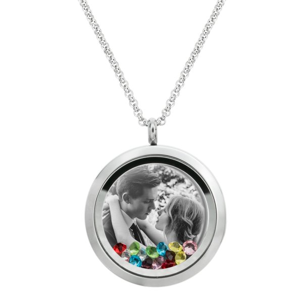 1x Stainless Steel Personalize Photo Message Engrave Round Floating Crystal Chain Necklace Pendant to My Best Mom Mother 30mm MIX