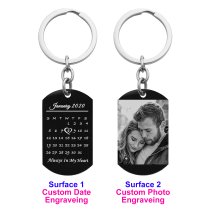 Custom Engraved Personalized Calendar Date & Photo Memorial Stainless Steel Dog Tag Keychain