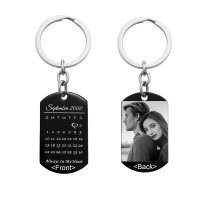 Custom Engraved Personalized Calendar Date & Photo Memorial Stainless Steel Dog Tag Keychain