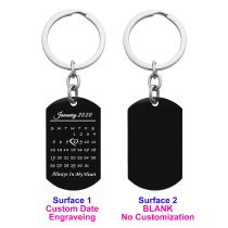 Custom Engraved Personalized Calendar Date Memorial Text Stainless Steel Dog Tag Keychain