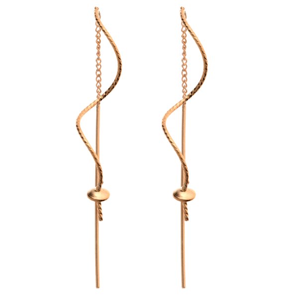 2x Rose Gold Plated on Sterling Silver Threader Earrings Dangle Twisted Drop Tassel Chain Earwire Connector Findings