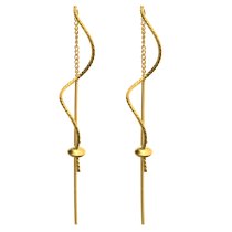 2x Gold Plated on Sterling Silver Threader Earrings Dangle Twisted Drop Pearl Bead Cap Tassel Chain Earwire Connector Findings