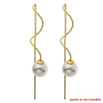 2x Gold Plated on Sterling Silver Threader Earrings Dangle Twisted Drop Pearl Bead Cap Tassel Chain Earwire Connector Findings