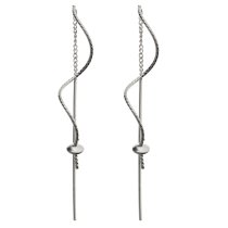 2x Rhodium on 925 Sterling Silver Threader Earrings Dangle Twisted Drop Pearl Bead Cap Tassel Chain Earwire Connector Findings