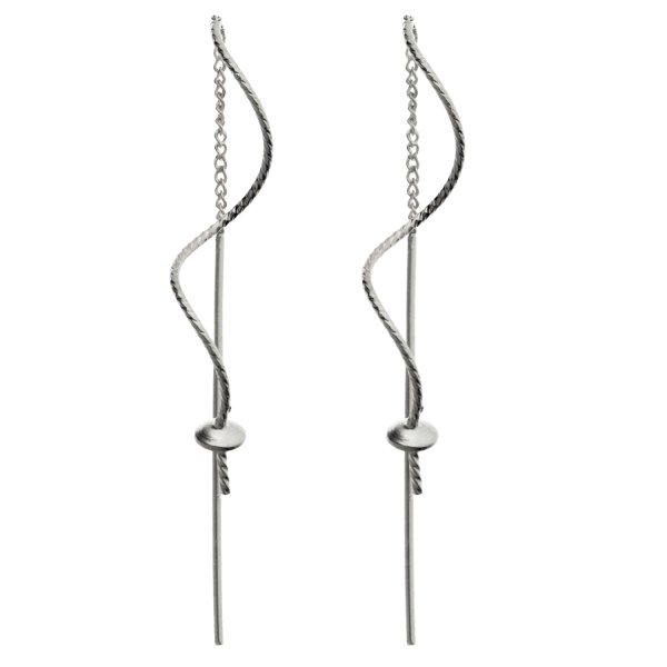 2x Rhodium on 925 Sterling Silver Threader Earrings Dangle Twisted Drop Pearl Bead Cap Tassel Chain Earwire Connector Findings