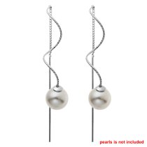 2x Rhodium on 925 Sterling Silver Threader Earrings Dangle Twisted Drop Pearl Bead Cap Tassel Chain Earwire Connector Findings