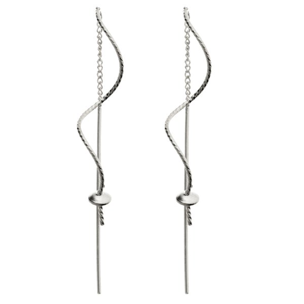 2x Sterling Silver Threader Earrings Dangle Twisted Drop Pearl Bead Cap Tassel Chain Earwire Connector Findings