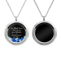1x Stainless Steel Personalize Photo Message Engrave Round Floating Crystal Chain Necklace Pendant to My Best Mom Mother 30mm Blue