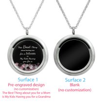 1x Stainless Steel Personalize Photo Message Engrave Round Floating Crystal Chain Necklace Pendant to My Best Mom Mother 30mm Blue
