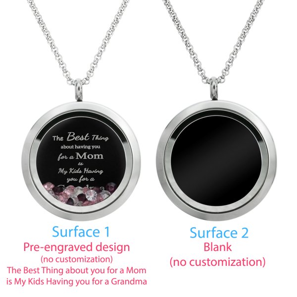 1x Stainless Steel Personalize Photo Message Engrave Round Floating Crystal Chain Necklace Pendant to My Best Mom Mother 30mm Blue