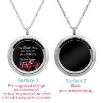 1x Stainless Steel Personalize Photo Message Engrave Round Floating Crystal Chain Necklace Pendant to My Best Mom Mother 30mm Blue