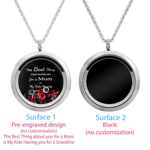 1x Stainless Steel Personalize Photo Message Engrave Round Floating Crystal Chain Necklace Pendant to My Best Mom Mother 30mm Blue