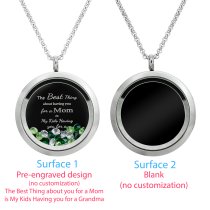 1x Stainless Steel Personalize Photo Message Engrave Round Floating Crystal Chain Necklace Pendant to My Best Mom Mother 30mm Green