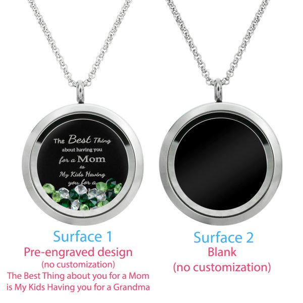 1x Stainless Steel Personalize Photo Message Engrave Round Floating Crystal Chain Necklace Pendant to My Best Mom Mother 30mm Green