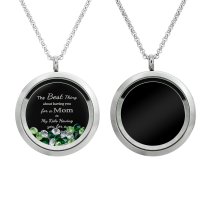 1x Stainless Steel Personalize Photo Message Engrave Round Floating Crystal Chain Necklace Pendant to My Best Mom Mother 30mm Green