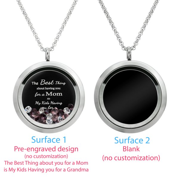 1x Stainless Steel Personalize Photo Message Engrave Round Floating Crystal Chain Necklace Pendant to My Best Mom Mother 30mm Purple