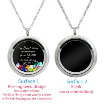 1x Stainless Steel Personalize Photo Message Engrave Round Floating Crystal Chain Necklace Pendant to My Best Mom Mother 30mm Blue