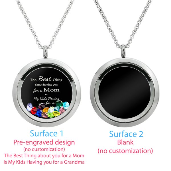 1x Stainless Steel Personalize Photo Message Engrave Round Floating Crystal Chain Necklace Pendant to My Best Mom Mother 30mm Blue