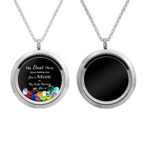 1x Stainless Steel Personalize Photo Message Engrave Round Floating Crystal Chain Necklace Pendant to My Best Mom Mother 30mm Blue