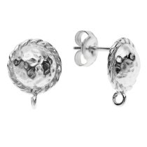 2 x 9.5mm Sterling Silver Round Hammered Stud Earring Loop Post