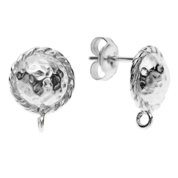 2 x 9.5mm Sterling Silver Round Hammered Stud Earring Loop Post