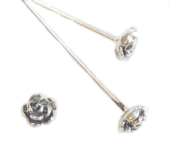 10 Sterling Silver Head pins Bali Rose dot Headpins 22GA 2"
