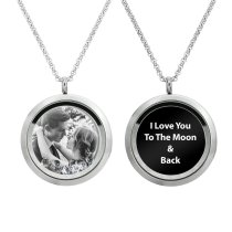 1x Stainless Steel Laser Engraved Personalized Photo & Text Message Round Floating Crystal Chain Necklace Pendant 30mm Clear