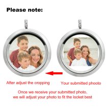 1x Stainless Steel Personalize Photo Engrave Round Floating Crystal Chain Necklace Pendant 30mm Blue