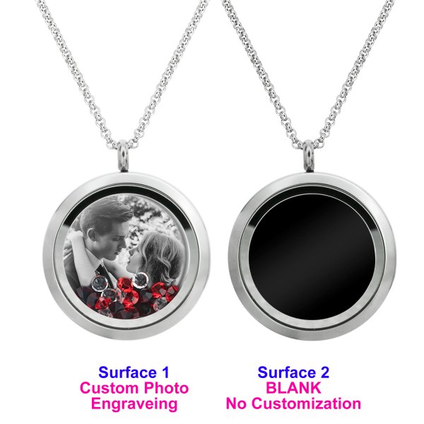 1x Stainless Steel Personalize Photo Engrave Round Floating Crystal Chain Necklace Pendant 30mm Red
