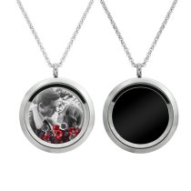 1x Stainless Steel Personalize Photo Engrave Round Floating Crystal Chain Necklace Pendant 30mm Red