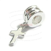 Sterling Silver little CROSS dangle Bead for European Charm Bracelets