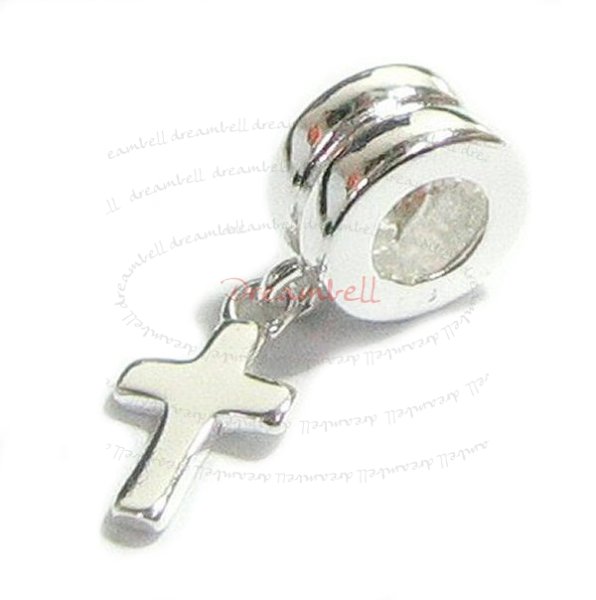 Sterling Silver little CROSS dangle Bead for European Charm Bracelets