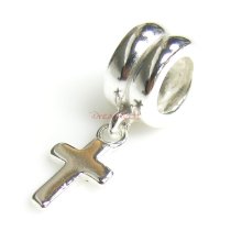 Sterling Silver little CROSS dangle Bead for European Charm Bracelets