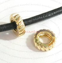 14K Gold 925 Sterling Silver Twisted Round Bead for European Charm Bracelets 9.5mm