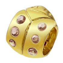Gold 925 Sterling Silver Lady Bug PINK CZ Bead for European Charm Bracelets