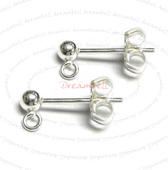 2x 925 Sterling Silver 3mm Ball Stud Earring Loop Post