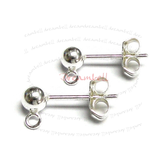2x 925 Sterling Silver 4mm Ball Stud Earring Loop Post