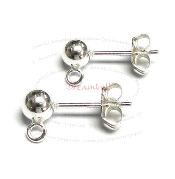 2x 925 Sterling Silver 5mm Ball Stud Earring Loop Post