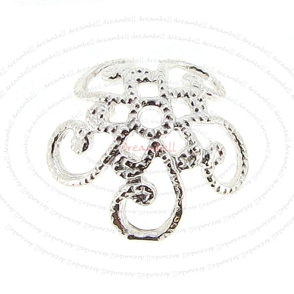 4x Bright Sterling Silver Flower Bead Cap 9.5mm