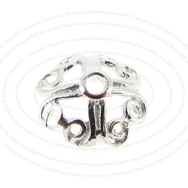 6x Sterling Silver Heart Filigree Cap 7.5mm