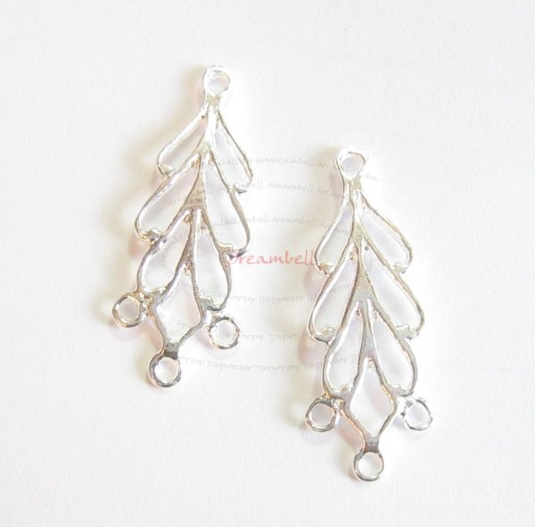 2x Sterling Silver Earring Heart Leaf Chandelier Link Connector 22mm